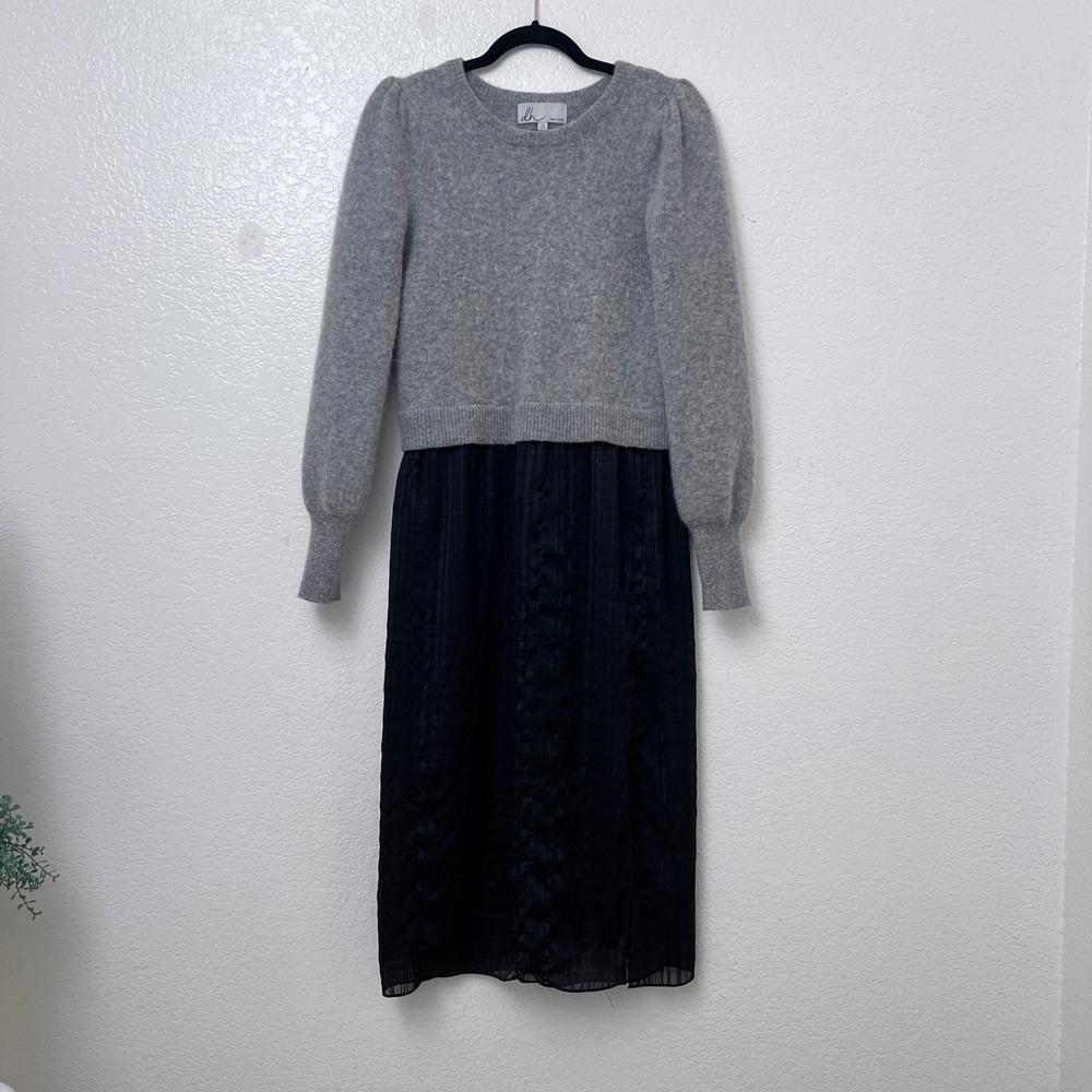 dh New York Layered Gray Alpaca Blend Sweater Dress Black Skirt Size Small